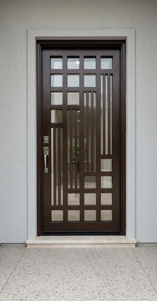 باب حديد بتقسيمات هندسية عند مدخل منزل